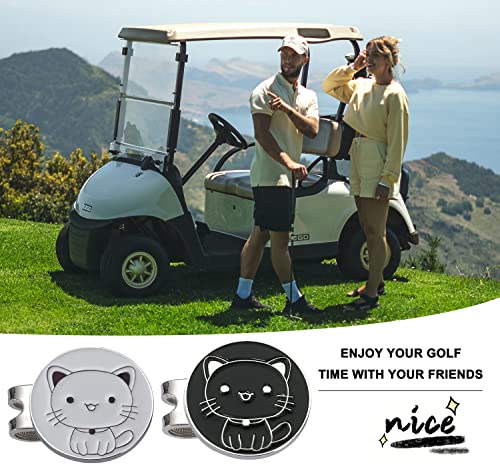 Adhere Golf Ball Markers Personlized Double Side Cute cat Logo Enamel with A Magnetic Hat Clips,A Premium Golf Gifts. - color: F-Cute White+Black Cat