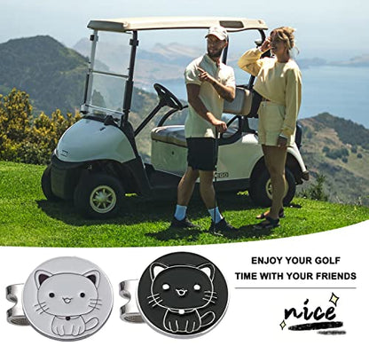 Adhere Golf Ball Markers Personlized Double Side Cute cat Logo Enamel with A Magnetic Hat Clips,A Premium Golf Gifts. - color: F-Cute White+Black Cat