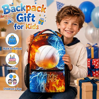 Boys Backpack for Kids Personalized Volleyball Schoolbag for Elementary Middle Primary, 17 Inch Durable Lightweight Bookbag - color: Beige