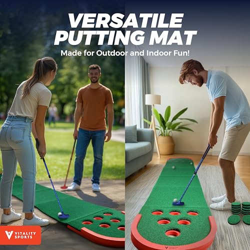 Golf Putting Game Set, Mini Golf Game Set with 2 Putters 2 Balls, 10 Feet Practice Putting Green Mat for Adults, Indoor Outdoor Backyard Party Game