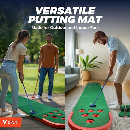 Golf Putting Game Set, Mini Golf Game Set with 2 Putters 2 Balls, 10 Feet Practice Putting Green Mat for Adults, Indoor Outdoor Backyard Party Game