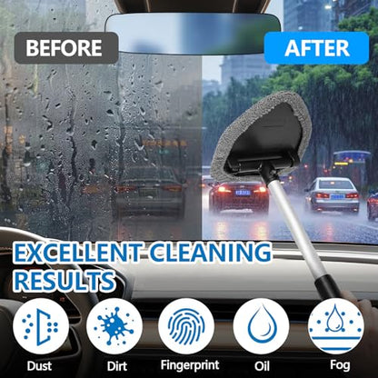 wuyaoyao Car Windshield Cleaning Tool, Car Windshield Window Cleaner, Auto Window Glass Cleaning Kit with Extendable Handle & Reusable Microfiber Pad & Spray Bottle, Universal Car Accessories (Gray)
