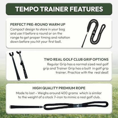 TrueBirdie Golf Swing Tempo Trainer with Real Golf Club Grip - Weighted Rope Swing Training Aid, Warm Up, Practice, Grip Trainer