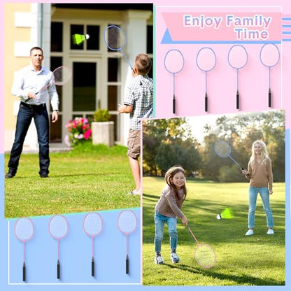 12 Pack Badminton Rackets Set Including Badminton Racquets, Nylon Shuttlecocks and Carry Bag for Outdoor Backyard Games Beginners - color: Light Pink, Light Blue