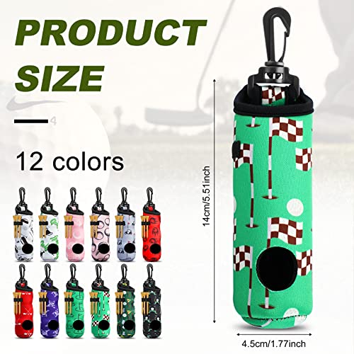 Jerify 12 Pieces Golf Ball Tee Holder Golf Ball Carry Bag Pouch with Keychain Belt Clip Hook Portable Gifts Accessories for Women Ladies Golfer, 12 Styles
