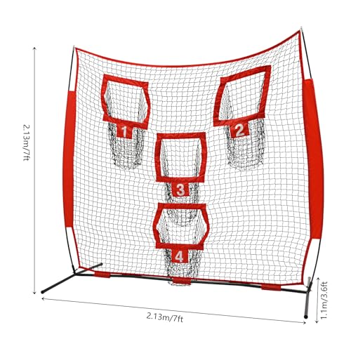 7x7ft Football Throwing Net with 4 Target Pockets – Football Training Net for Accuracy Improvement, Portable Quarterback Practice Equipment for Outdoor Use