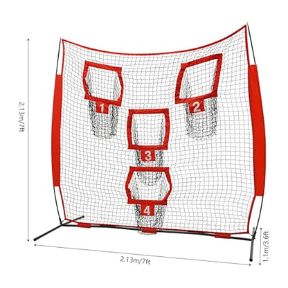 7 x 7ft Football Trainer Throwing Net Quarterback Training Equipment with 4 Target Pockets, Training Throwing Target Practice Football Practice Throwing Passing Accuracy Trainer
