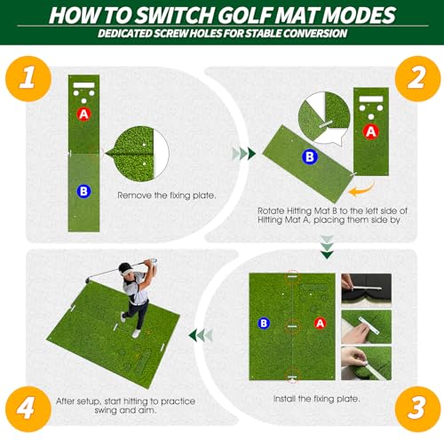 5x4ft Golf Hitting Mat for Indoor and Outdoor Practice, High-Elasticity Golf Practice Driving Range Turf Mat, Convertible 2-in-1 Golf Hitting & Putting Mat for Garage Simulator Training