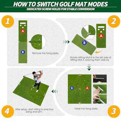 5x4ft Golf Hitting Mat for Indoor and Outdoor Practice, High-Elasticity Golf Practice Driving Range Turf Mat, Convertible 2-in-1 Golf Hitting & Putting Mat for Garage Simulator Training