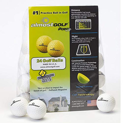 ALMOSTGOLF Point3 Limited Flight Practice Golf Balls – Realistic Spin, Trajectory, & Accuracy Foam Training Balls Pack of 24, White.
