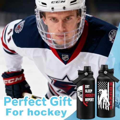 Fufandi Hockey Gifts for Men - Hockey Mom Gifts, Gift Hockey Player for Men Boy - Hockey Lover Sports Love Travel Water Bottle 32oz - color: Hockey Black