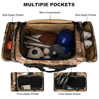Goloni 130L Expandable 32" Heavy Duty Extra Large Duffel Bag,Sports Gym Equipment Travel Duffle Bag for Soccer Baseball Basketball Hockey Football Team Coaches & More - color: Yellow Camo