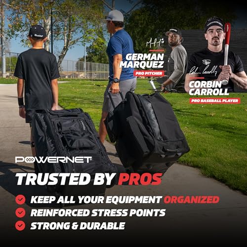 PowerNet Optimus Catcher's Bag, Rolling Equipment Bag Holds All Baseball & Softball Gear, 7 Internal Bat Sleeves, Cleat Compartment, Personalization Panel & Hooks - style: Pro