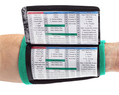 WristCoaches Football Play Wristbands - Youth Quarterback Gear - Wristband Playbook - Softball Wristbands for Signs - color: Green