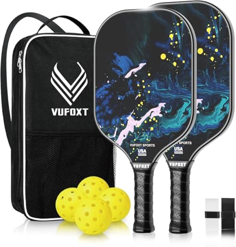 Pickleball Paddles Set of 2/4, USAPA Approved Carbon Fiber Surface Pickle Ball Set - 14mm PP Honeycomb Core of Lightweight Pickleball Rackets -Suitable for Beginners' Training and Game（Blue） - color: Blue 2Players