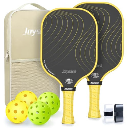 Pickleball Paddles Set, USAPA Approved Carbon Fiber Pickleball Set of 2 with Beginner Pickleball Rackets, Indoor Outdoor Pickle Balls for Adults Men Women, JT-1 - color: Yellow
