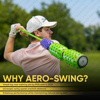 Aero Whip Shaft Tempo and Speed Golf Trainer, Flexible Shaft for Golf Training Aid, Great Golf Warm Up Tool, Swing Speed Air Resistance Training, Gain Up to 30 Yards On Your Drive - color: Green and Purple