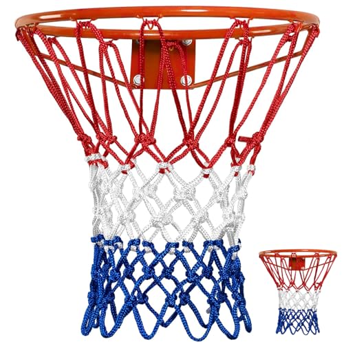Basketball Net Heavy Duty Outdoor - 7.16oz/200g Hand-Woven Replacement Net, 12 Loops No-Tangle All-Weather Replacement Net for Standard Rims, Pool Hoop, Backyard Court & Indoor Goals - Rims Excluded - style: Tricolor