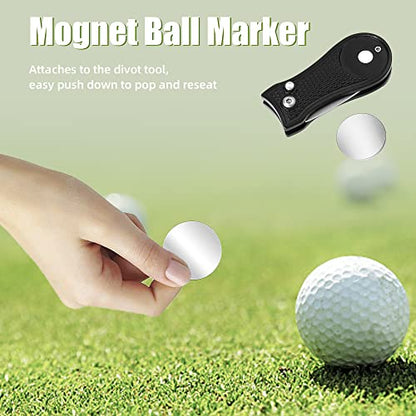 Mile High Life Golf Divot Repair Tool, All Metal Foldable Divot Tool with Pop-up Button & Magnetic Ball Marker - color: Black Bone