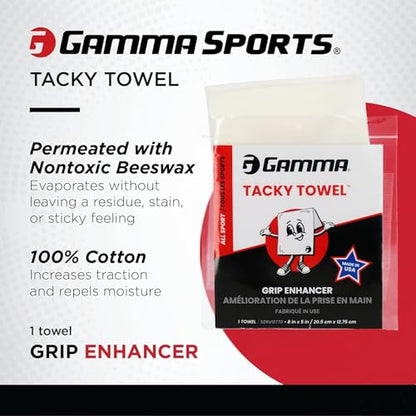 Gamma Tacky Towel for Tennis, Pickleball, Padel, Golf, Baseball, Non-Toxic Grip Enhancer, Improves Control, Long-Lasting Anti-Slip Formula, USTA Approved, 8"x5" - style: New Tacky Towel