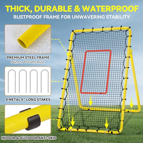6-Angle Adjustable Volleyball Rebounder Net 7x4ft, High Stable Bounce Back Training Equipment for Practicing Volleying Bumping Spiking with High-Tension Net, PU Volleyball and Pump, Stakes