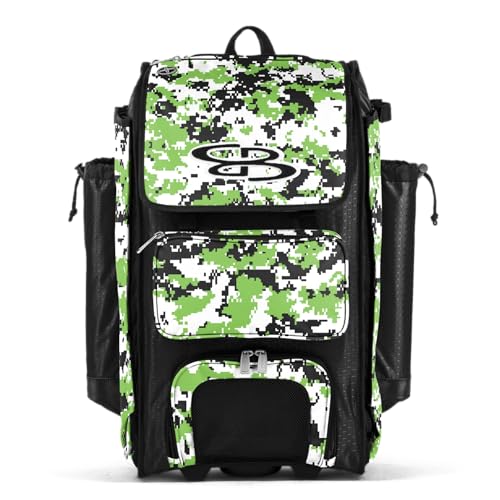Boombah Catchers Superpack Hybrid Rolling Digital Camo Bat Bag - Multiple Colors - Wheeled & Backpack Version - color: Black/Lime Green