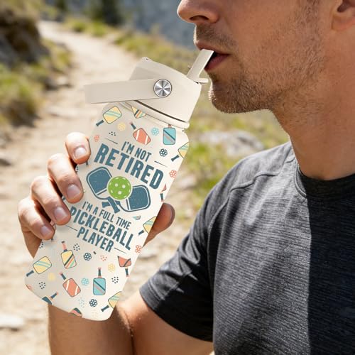 Pickleball Gifts for Women, Men - Christmas, Birthday Gifts for Pickleball Lovers, Players - I'm Not Retired I'm a Full Time Water Bottle 32 oz - color: Pickleball Gifts Beige