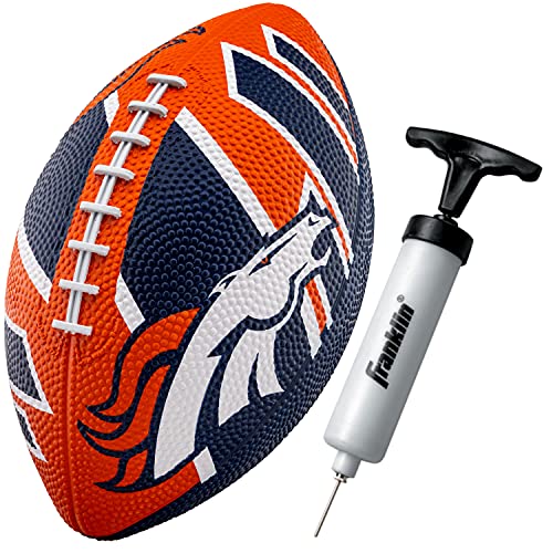 Franklin Sports NFL Team Footballs - Rubber Youth Mini Balls for All Teams - Kids 8.5" Football + Air Pump Sets - Official NFL Licensed - style: Denver Broncos