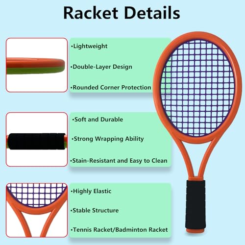 Kids Tennis Racket 17 Inch Lightweight for Junior Toddlers - Includes 2 Tennis Balls, 2 Sponge Balls, 4 Shuttlecocks & Carry Bag - color: Dark Orange & Green