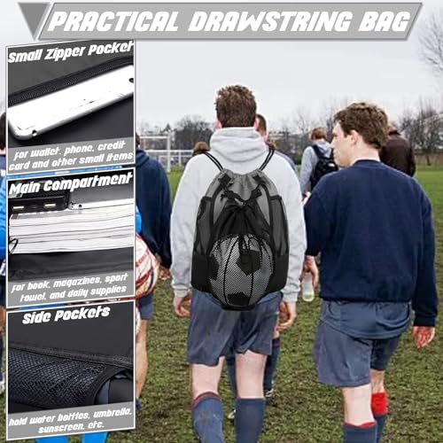 STAY GENT Drawstring Basketball Backpack for Boys, Foldable Soccer Backpack Gym Bag Sackpack Sports Sack with Detachable Ball Mesh Bag for Volleyball Baseball Yoga - color: Grey