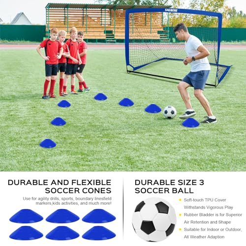 6x4 ft Kids Soccer Goals for Backyard Set of 2- Portable Pop Up Soccer Net for Backyard for Kids Toddler Youth, Soccer Training Equipment+ Soccer Goal Target, Ball and Cones, Outdoor Soccer Game