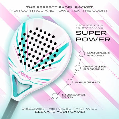 Carbon Halo EVA Soft Core Round Shape Padel Racket (38MM) | Featuring a Carbon Fiber | Perfect Balanced for Comfort & Power | Head Precision for Starters & Intermediate Players (White)