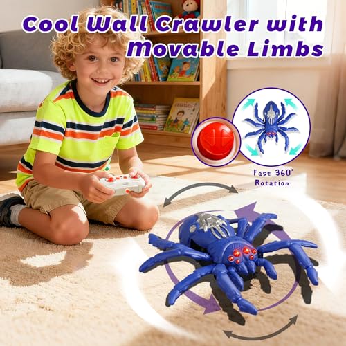 Wall Climbing Remote Control Spider, Rechargeable RC Wall Crawler Tarantula Robot with High Speed & 360° Rotation, Funny Prank Toys Gifts for Boys & Girls Age 3+ (Purple) - style: purple spider