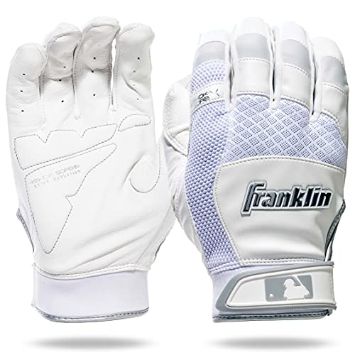 Franklin Sports MLB Baseball Batting Gloves - Shok-Sorb X Batting Gloves for Baseball + Softball - Adult + Youth Padded Non-Sting Batting Glove Pairs - Multiple Colors + Sizes - color: White/Chrome, size: Youth Large