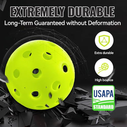 Pickleball Balls Outdoor 40 Holes - Durable High Bounce USAPA Approved - True Flight Tournament Pickleballs - 4/6/12 Pack - Accessories for Training & Competitive Play - color: Neon Green, style: 6-Pack