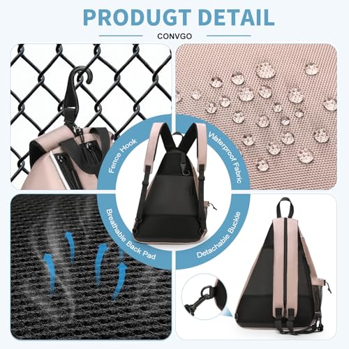 Pickleball Bag for Women and Men, Adjustable Pickle Ball Backpack, 2 in 1 Sports Sling Bag for Pickleball Paddles - color: Pink