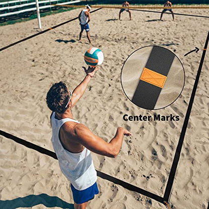 Beach Volleyball Lines + Outdoor Ball – Includes Sand Anchors, Air Pump, Marker, and Carry Bag. Official Court Size Dimensions (26.3' x 52.6')