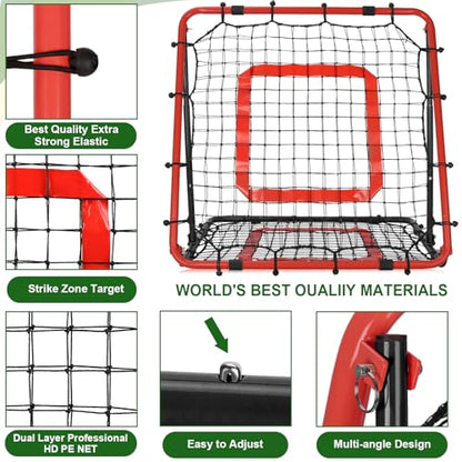 BaseGoal Baseball and Softball Rebounder Net,Baseball Rebounder,Volleyball Rebounder,Pitch Back Net,Multi-Sport Training Rebound Screen,with Pitching Target,Easy Adjustable Angles - style: 33.5x33.5 in Red