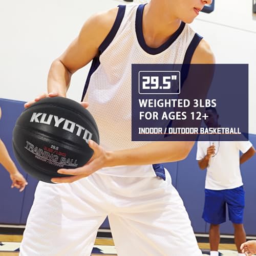 KUYOTQ 3LBS/3.3LBS/2.2LBS Weighted Heavy Training Basketball 29.5/28.5" in and Outdoor Improving Handling Dribbling Passing Rebounding Skill Composite Size 7/6 Weighted Training Basketball Equipment - color: Black, size: Size 7 Adult - 29.5"-3LBS