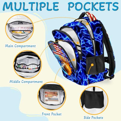 Football Backpack for Kids,School Bookbag Large Capacity Adjustable Bookbag Durable Lighting Multi Pockets School Bag Daypack Travel (Football) - color: Football