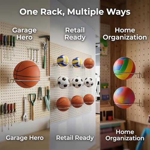 Pegboard Basketball Organizer Storage Rack Soccer Volleyball Holder Accessory Lightweight for Shop Versatile Diameter 12.5cm, 3.2cm Hole Spacing