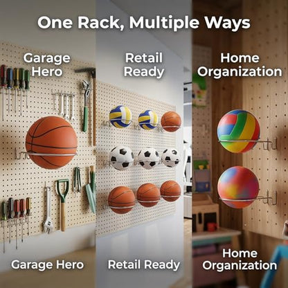Pegboard Basketball Organizer Storage Rack Soccer Volleyball Holder Accessory Lightweight for Shop Versatile Diameter 12.5cm, 3.2cm Hole Spacing