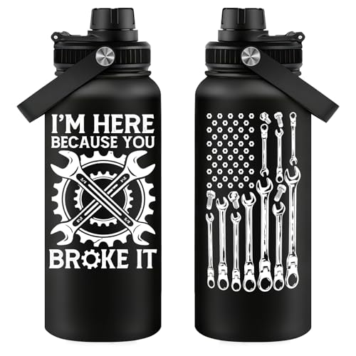 Fufandi Mechanic Gifts - Maintenance Man Gifts for Men - Mechanic Appreciation Gift - Maintenance Worker Travel Water Bottle 32oz - color: Mechanic Black