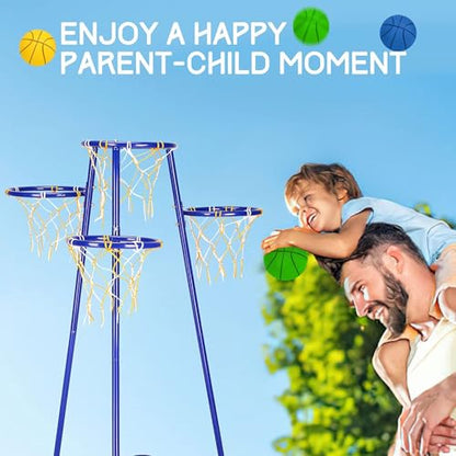 Kids Basketball Hoop, 4-Hoop Child Basketball Hoops, Portable Basketball Stand with Adjustable Heights and 3 Balls, for Age 3 Years and Up,Indoor and Outdoor Basketball Toy Set