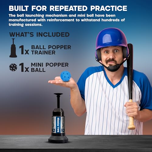 Ball Popper Baseball Training Equipment – Timing & Hitting Skill Development, Spring-Powered Pop Up Tee Batting Trainer for Practice Without a Pitcher (1 Popper Ball Included)