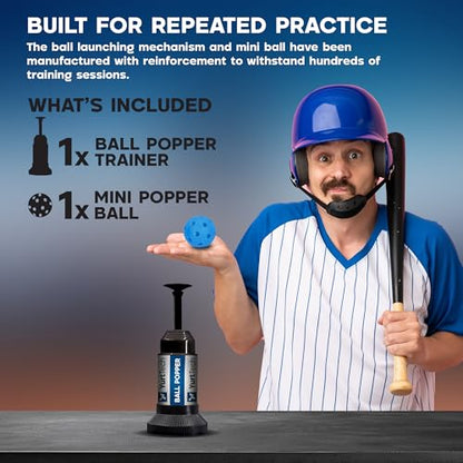 Ball Popper Baseball Training Equipment – Timing & Hitting Skill Development, Spring-Powered Pop Up Tee Batting Trainer for Practice Without a Pitcher (1 Popper Ball Included)