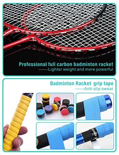 Portable Badminton Net Set,Folding Volleyball Badminton Net,4 Professional Graphite Badminton Racket,8 Racket Grip Tape,4 Shuttlecocks,Family Game,Backyard Sports