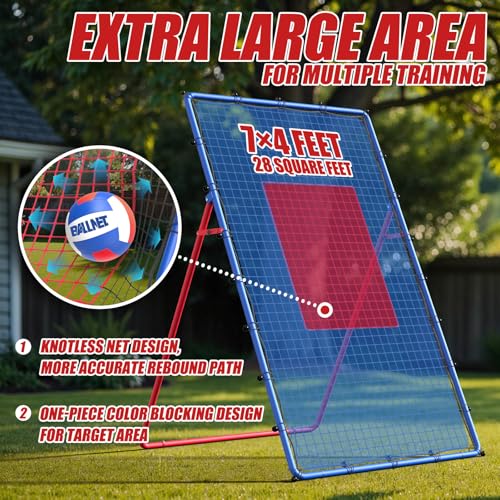 Professional Volleyball Rebounder Net,Volleyball Net Size 7×4FT,with 5-Speed Adjustable Angle Training Equipment,Anti-Slip Base Design,Improve Volleying,Bumping,Spiking Skills