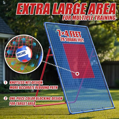 Professional Volleyball Rebounder Net,Volleyball Net Size 7×4FT,with 5-Speed Adjustable Angle Training Equipment,Anti-Slip Base Design,Improve Volleying,Bumping,Spiking Skills