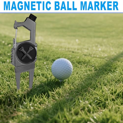 2pcs 7-in-1 Golf Divot Repair Tool and Ball Marker, Multifunctional Divot Tool Fixer with Brush & Thin Tines Groove Cleaner Golf Accessories for Men Golfers Gifts